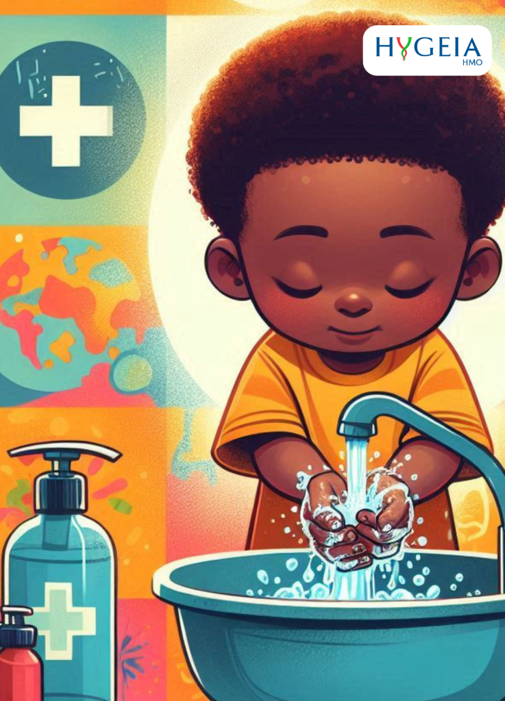 A child washing hands with colorful background to show handwashing