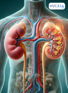 A diseased kidney with lots of small kidney stones