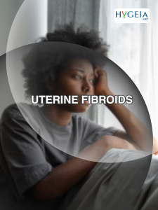young adult depressed at home with the text uterine fibroids written over it