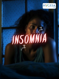 A sad lady sitting in the dark with the text insomnia written