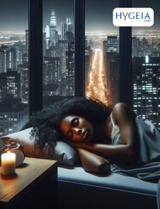 BLACK WOMAN SLEEP IN HER APARTMENT AT NIGHT